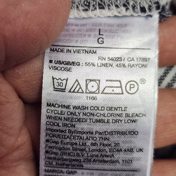 Gap Striped Blue/Cream Linen Blend Pullon Pants Women’s SZ LG Beachy Breathable - Picture 12 of 13